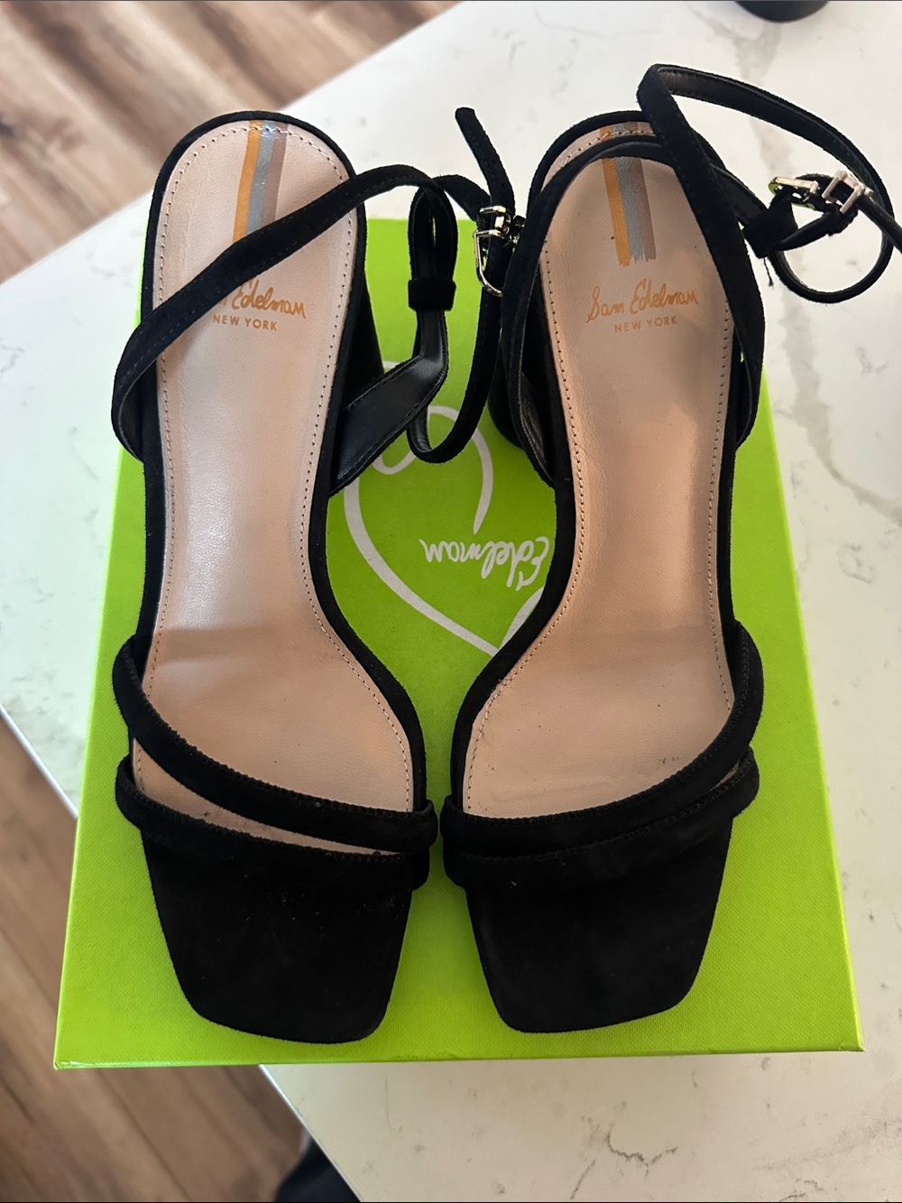 Sam Edelman Kia Black Suede Strappy Block Heel Sandals